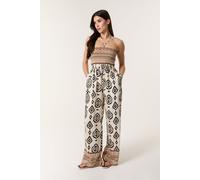 Blue Vanilla Women's Stone Print Strapless Bandeau Shirred Jumpsuit | Size: Medium/Large Blue Vanilla Stone M/L