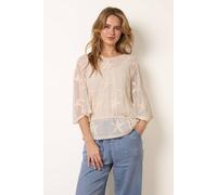 Blue Vanilla Star Fish Embroidered Butterfly Sleeve Blouse - S-M - Stone