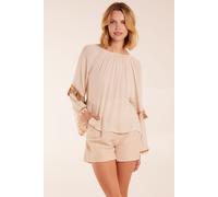 Blue Vanilla Women's Tassel Wide Sleeve Blouse in Stone | Size: S/M Blue Vanilla Stone S/M