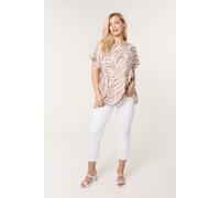 Blue Vanilla Women's Taupe Animal Printed Diamante Detailed Top | Size: Medium/Large Blue Vanilla Taupe M/L