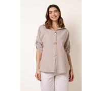 Blue Vanilla Gold Shell Button Front Stripe Shirt - M-L - Taupe
