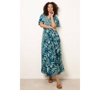 Blue Vanilla Women's Teal Wrap Over Angel Sleeve Shirred Maxi Dress | Size: Medium/Large Blue Vanilla Teal M/L