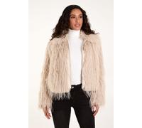 Blue Vanilla Women's Textured Faux Fur Collar Coat in Beige | Size: Small Blue Vanilla Beige S