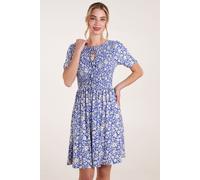Blue Vanilla Women's Tie Keyhole Front Puff Sleeve Dress in Blue | Size: Medium/Large Blue Vanilla Blue M/L