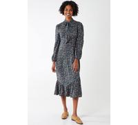 Blue Vanilla Women's Tie Neck Frill Hem Midi Dress in Black | Size: 10