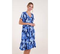 Blue Vanilla Women's Tropical V Neck Smock Style Tunic Dress in Blue | Size: Small/Medium