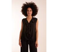 Blue Vanilla Women's V Neck Ruffle Top with Knot in Black | Size: Small/Medium