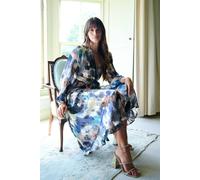Blue Vanilla Women's Watercolour Wrap Midi Dress in Navy | Size: Small