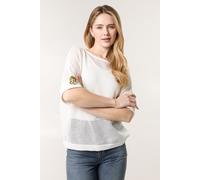 Blue Vanilla Women's White Crochet Gold Flower Brooch Detailed Top Blue Vanilla White One Size