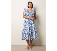 Blue Vanilla Frill Sleeveless Dress With Floral Print - M - Blue