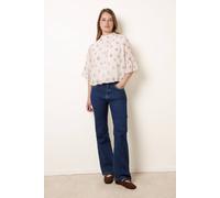 Blue Vanilla High Neck Frill Sleeve Dobby Floral Print Puffball Blouse - M-L - White