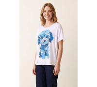 Blue Vanilla White Short Patchwork Denim Dog Top Slip On Round Neck White