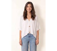 Blue Vanilla Women's White Thin Knit Button Front Boxy Cardigan Blue Vanilla White One Size