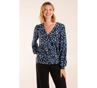 Blue Vanilla Women's Wrap Front Geometric Deep Hem Band Top in Blue | Size: Small Blue Vanilla Blue S