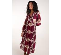Blue Vanilla Women's Wrap Front Pleated Geometric Maxi Dress in Wine | Size: Medium/Large