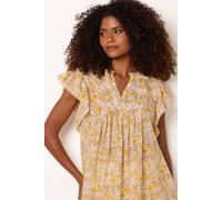Blue Vanilla Women's Yellow Ditsy Floral Cotton Ruffle Sleeve Top | Size: Medium Blue Vanilla Yellow M