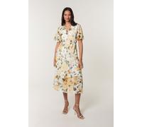 Blue Vanilla Short Sleeve Wrap Pleat Dress - S - Yellow