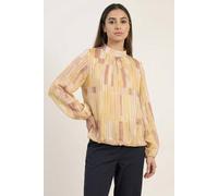 Blue Vanilla Women's Yellow Tile Print Puffball Blouse With Metallic Detail | Size: Medium/Large Blue Vanilla Yellow M/L