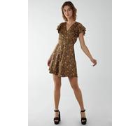 Blue Vanilla Wrap Frill Mini Dress In Black Black 10