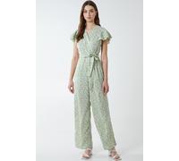 Blue Vanilla Women's Wrap Front Frill Sleeve Jumpsuit in Mint | Size: 8