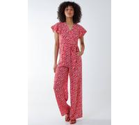 Blue Vanilla Wrap Front Frill Sleeve Jumpsuit In Red Red 8