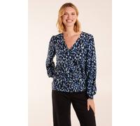 Blue Vanilla Wrap Front Geometric Deep Hem Band Top Blue S