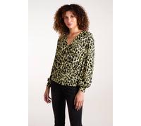 Blue Vanilla Wrap Front Geometric Deep Hem Band Top In Khaki Khaki S