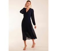 Blue Vanilla Wrap Front Pleated Midi Dress - L-XL - Navy