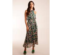 Blue Vanilla Wrap Halter Neck Pleated Midi Dress In Green Green 8