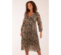 Blue Vanilla Wrap Over Metallic Vertical Print Dress In Teal Teal S