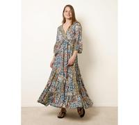 Blue Vanilla Wrap Over Tiered Art Silk Dress - L-XL - Multicoloured