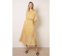 Blue Vanilla Yellow Polka Dot Cowl Neck Pleated Long Sleeve Dress Yellow M