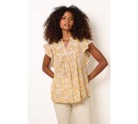 Blue Vanilla Women's Yellow Ditsy Floral Cotton Ruffle Sleeve Top | Size: Small Blue Vanilla Yellow S