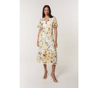 Blue Vanilla Yellow Short Sleeve Wrap Pleat Dress Yellow S