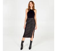 Blue Vanilla Zebra Foil Stripe Split Front Midi Skirt In Bronze Bronze