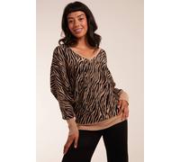 Blue Vanilla Zebra V-Neck Jumper In Stone Stone S/M