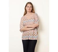 Blue Vanilla Zig Zag Metallic Bow Back Top - One Size - Beige