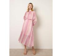 Blue Vanilla Zig Zag Metallic High Neck Puffball Pleated Dress - L - Pink