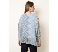 Blue Vanilla Zig Zag Round Neck Oversized Top - One Size - Blue