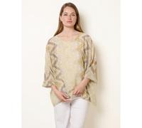 Blue Vanilla Zig Zag Round Neck Oversized Top - One Size - Light Yellow