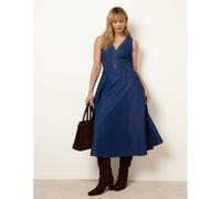 Blue Vanilla Zip Front Denim Dress - S - Blue