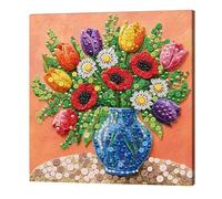 Blue Vase DIY Button Art Kit with Frame 11.81x11.81inch Button Painting Craft Set for Adults Beginners Arts Crafts Home Decoration