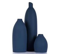Blue Vase Set of 3 - Matte Navy Blue Vases Home Decor, Modern Coastal Decor Vase for Shelf, Coffee Table, Kitchen, Bathroom, Mantle, Living Room, Bookshelf, Office Console, Centerpiece (Navy Blue)