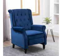 (Blue, Velvet) Althorpe Wing Back Fireside Recliner Velvet / Leather Manual Armchair Sofa Chair
