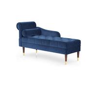 (Blue) Velvet Chaise Longue with Armrest & Lumbar Pillow