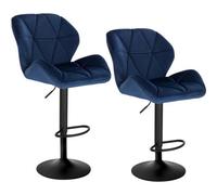 Blue Velvet Padded Bar Stools 2Pcs Bar Chairs Swivel Gas Lift W/ Backrest