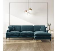 Blue Velvet Right Hand Facing 4 Seater Chaise Corner Sofa - Payton