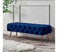 Blue Velvet Tufted Bench with LegsStylish Upholstered Seating for End of Bed Entryway Dining Room Living Room Window Accent Foot Rest Ottoman