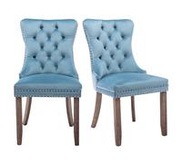 Blue Velvet Tufted Dining Chairs Set of 2 - Upholstered Kitchen Chairs with Ring Pull & Solid Wood Legs for Restaurant Living Room Powder Room Hotel Decor