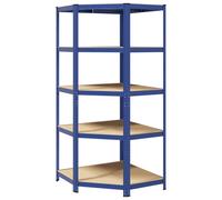 (blue) vidaXL 5-Layer Corner Shelf Steel&Engineered Wood garage shelving